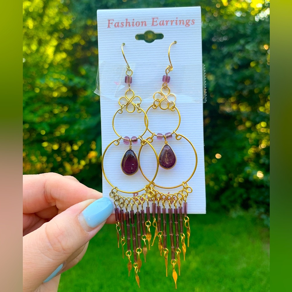 Handmade Beaded Fringe Wire Wrapped Earrings
